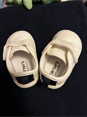 Carter's Cream Velcro Baby Walker Shoes with Navy Accent